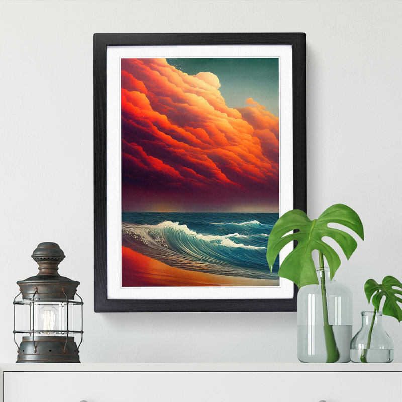Seascape - Single Picture Frame Painting, 64cm H x 46cm W x 2cm D, Walnut