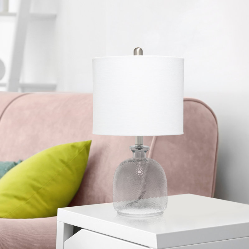 20" Gray Hammered Glass Table Lamp with White Linen Shade