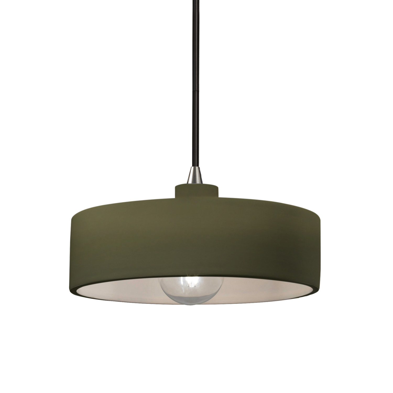 Colgate Single Light Ceramic Dimmable Pendant, Brushed Nickel, Matte Green