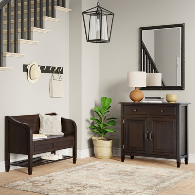 Banc de rangement en bois massif avec tablette et armoire de rangement brun foncé Chestnut