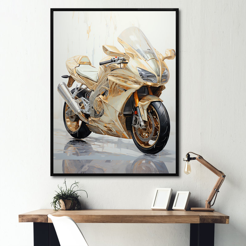" Minimalism Motorcycle II ", Gold Picture Framed, 32" H x 24" W