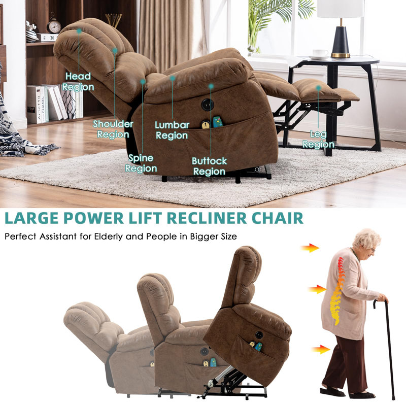 Anastasie Upholstered Heated Massage Chair, Brown Microfiber/Microsuede