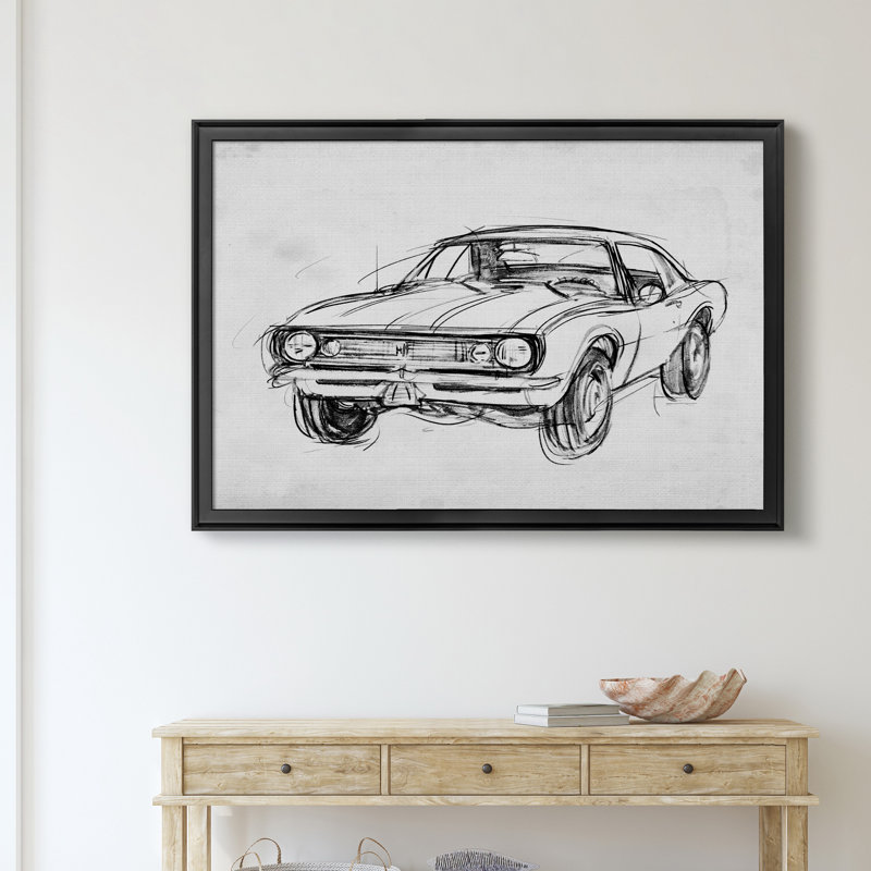 " Classic Car Sketch III ", 26.5" H x 36.5" W x 1.5" D, Black