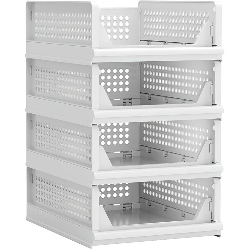 Ensemble de 4 paniers de rangement empilables en plastique pour rangement de placard, pliable