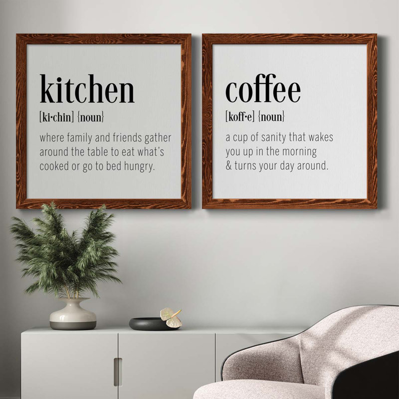 Kitchen Kitchen - Ensemble de 2 encadrements d'art textuel sur toile, H 35,5 po x l 71 po x P 1,5 po, Cadre noyer
