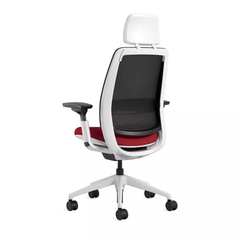 Steelcase Series 2 3D Microknit Airback Task Chair with Headrest, Seagull, Scarlet/Graphite, Hard Floor