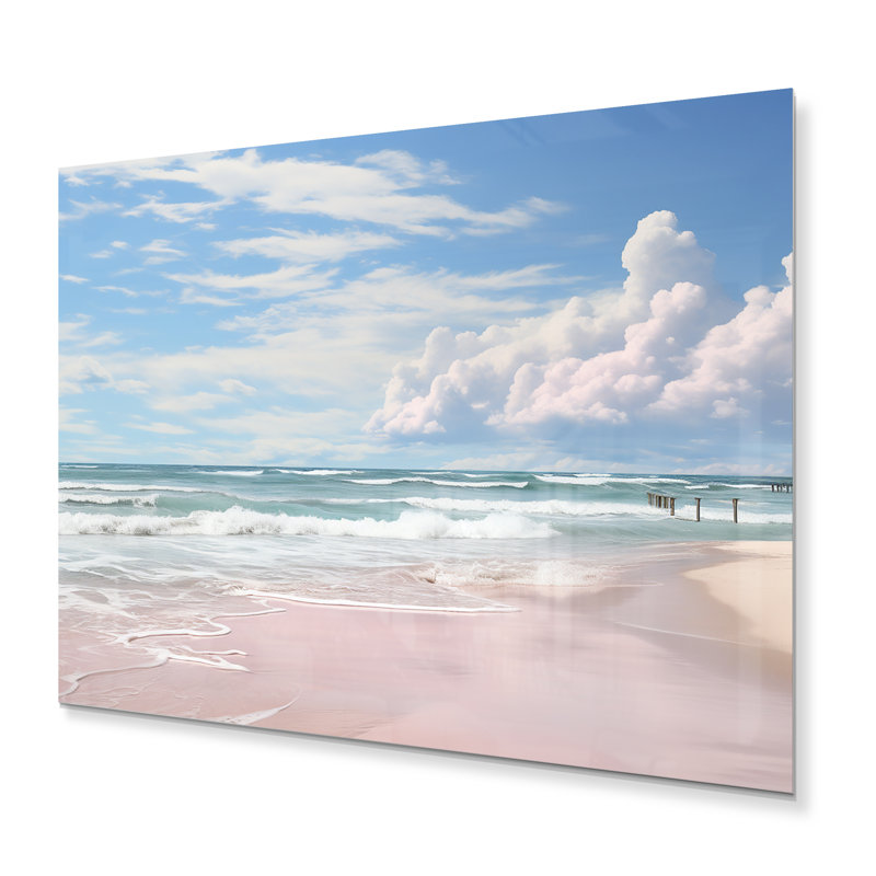 Décoration murale en métal rose, paysage de plage III - paysages, H 12 po x l 20 po x P 1 po