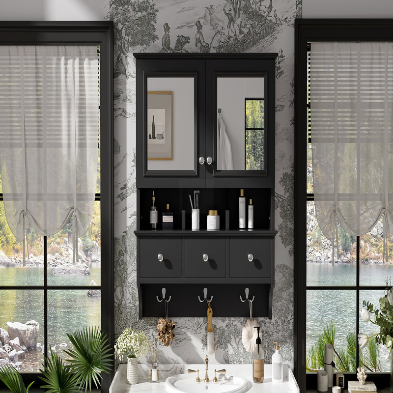 Solid Wood+MDF Bathroom Storage, Noir