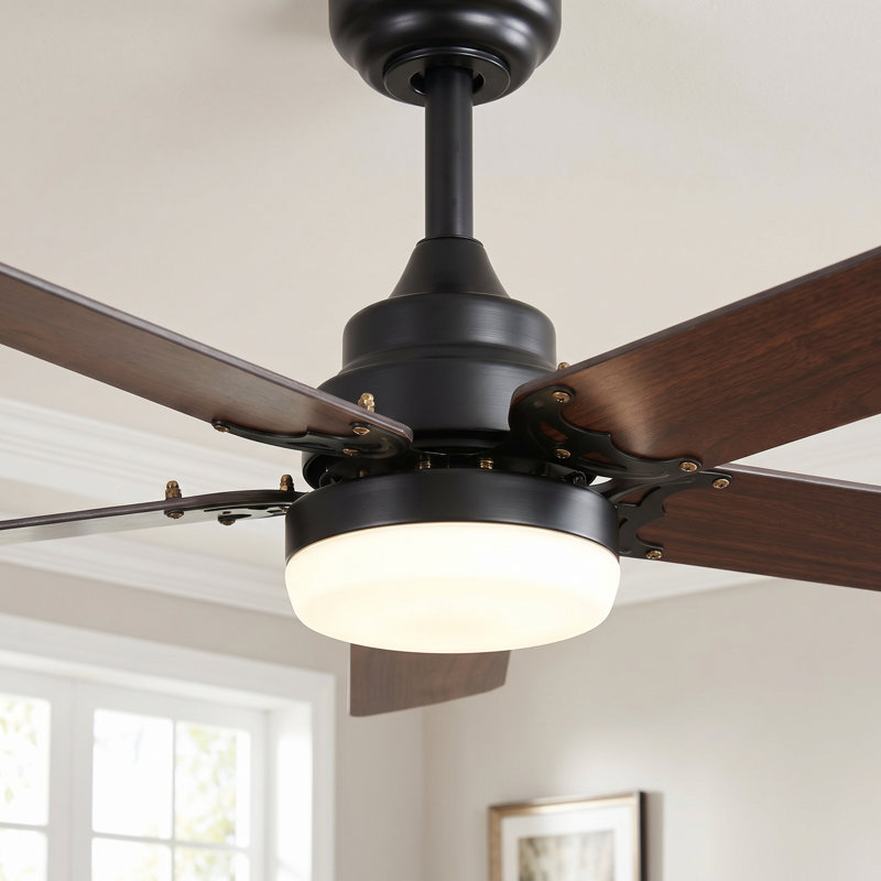  42-inch Modern Ceiling Fan with Light, 5 Blades, DC Motor, 6 Speeds, Downrod Flush Mount for Bedroom, Living Room