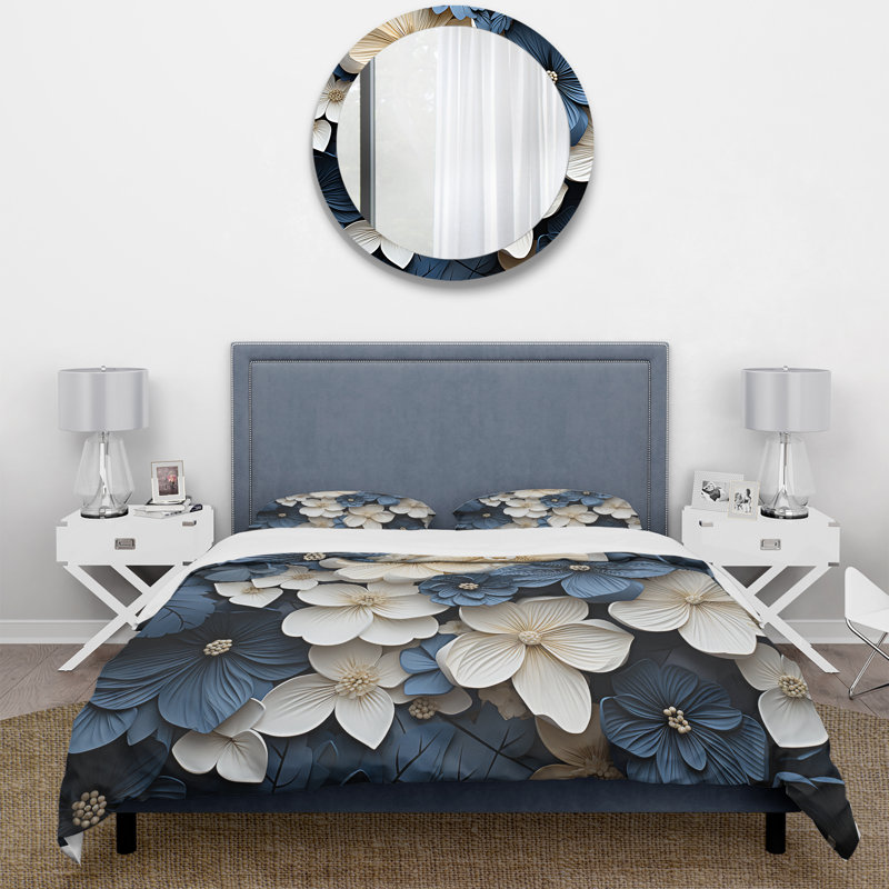 Ensemble de housse de couette Violets bleu et blanc, Housse de couette très grand et 2 très grandes t