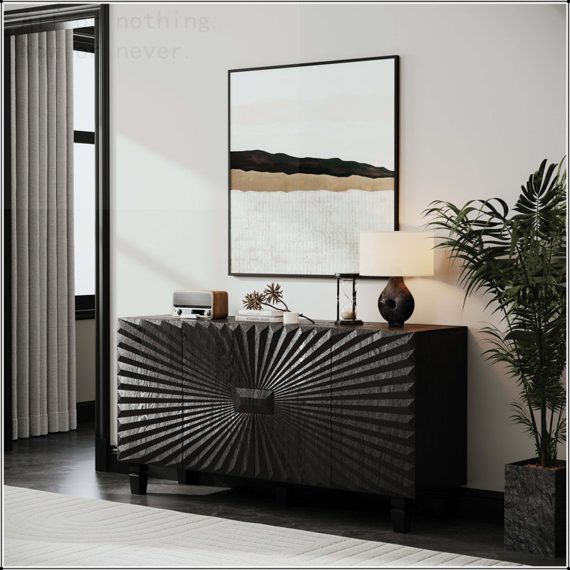 Buffet Sideboard with Sunburst Doors and Solid Wood Legs
