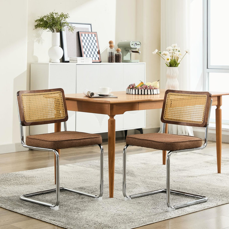 De 2 chaises de salle à manger en lin classiques avec dossier, base et couleur café - Conception en porte-à-faux pour un confort exceptionnel