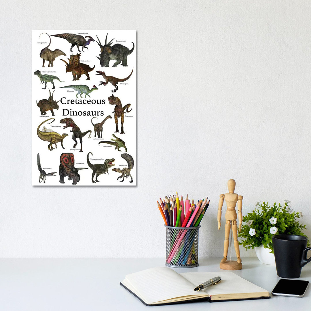 Poster Of Prehistoric Dinosaurs During The Cretaceous Period by Corey Ford - Wrapped Canvas Print