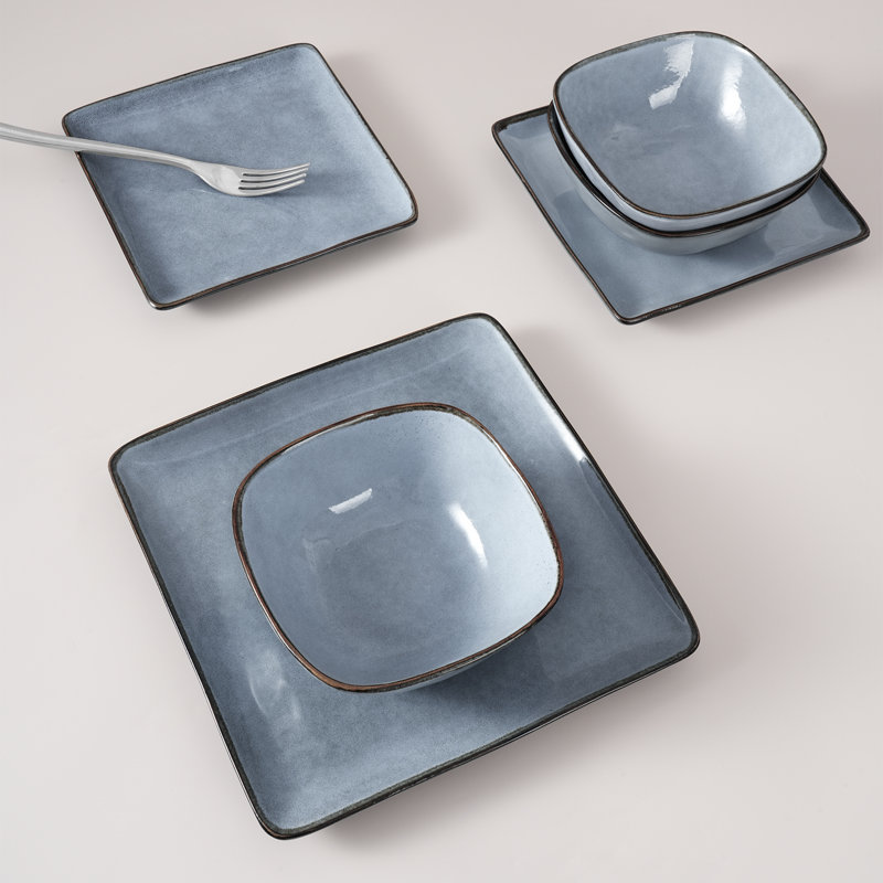 Stoneware Dinnerware Sets, 18-Piece Dish Set, Blue