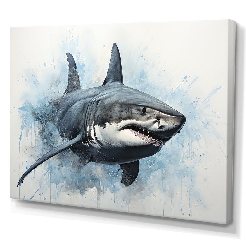 " Minimalism Blue Shark Painting I ", Wrapped Canvas, 30" H x 40" W x 1.5" D