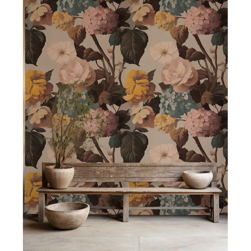 Papier peint floral d'inspiration rétro douce