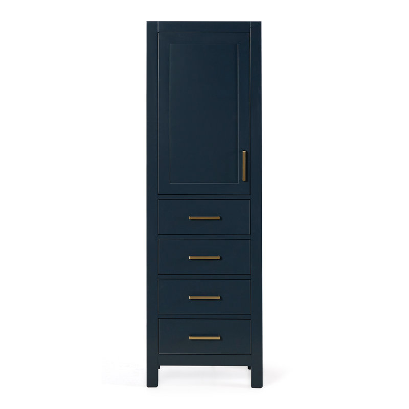 Armoire à linge en bois massif Amariani, Bleu minuit