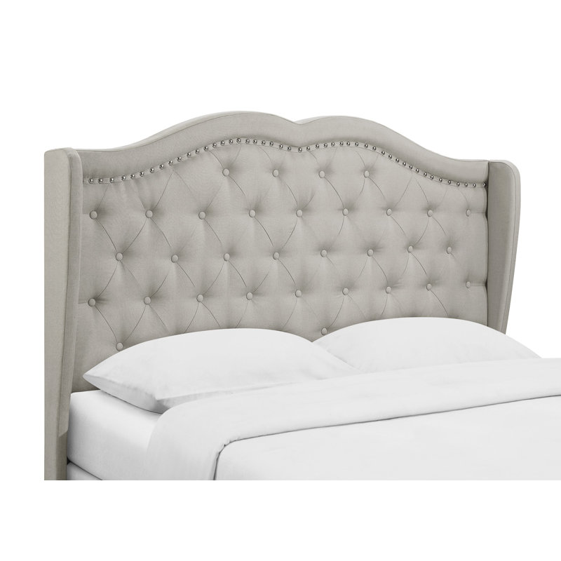 Lit tapissier capitonné standard Malave, Gris clair