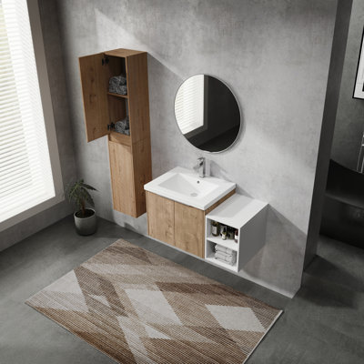 Meuble-lavabo mural 36 po avec lavabo et armoire latérale 36 po, portes à fermeture en douceur, 00112Imox2-624IMO-0612GWH (KD-Packing)