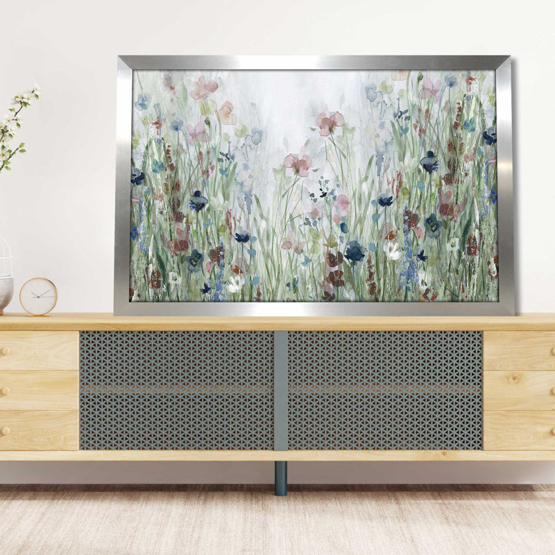 «Wildflower Fields» par Carol Robinson - Peinture, L 39,5 po x H 27,5 po, Encadrement argenté
