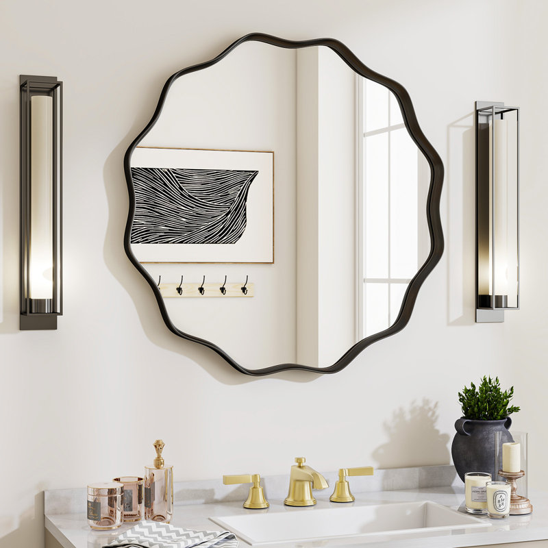 Miroir décoratif mural rond, Noir, 24 po x 24 po
