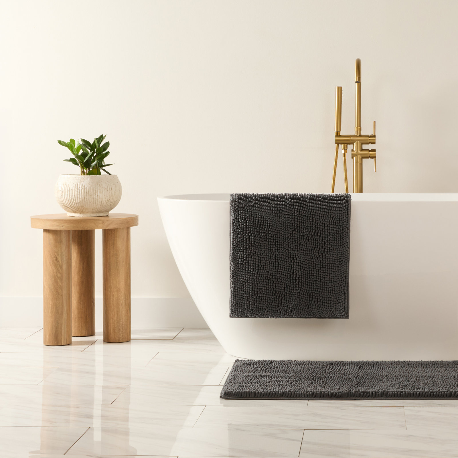 Soft Absorbent Chenille Bath Mat Rug with Anti-Skid Rubber Backing, Gray, Single - 34" L x 21" W