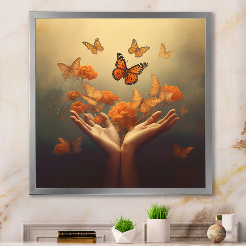«Blossoming Butterfly Blessing Mudra» sur impression sur toile, H 36 po x l 36 po x P 1,5 po, Cadre simple argenté