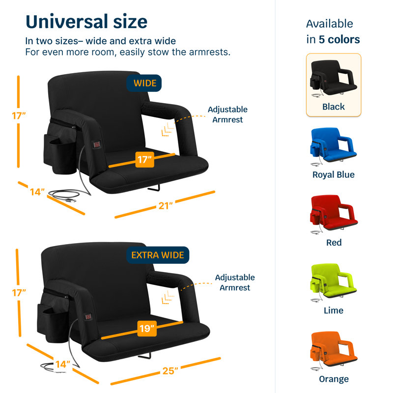 Siège inclinable chauffant Alpcour - siège pliable imperméable avec rembourrage épais et dossier, Noir