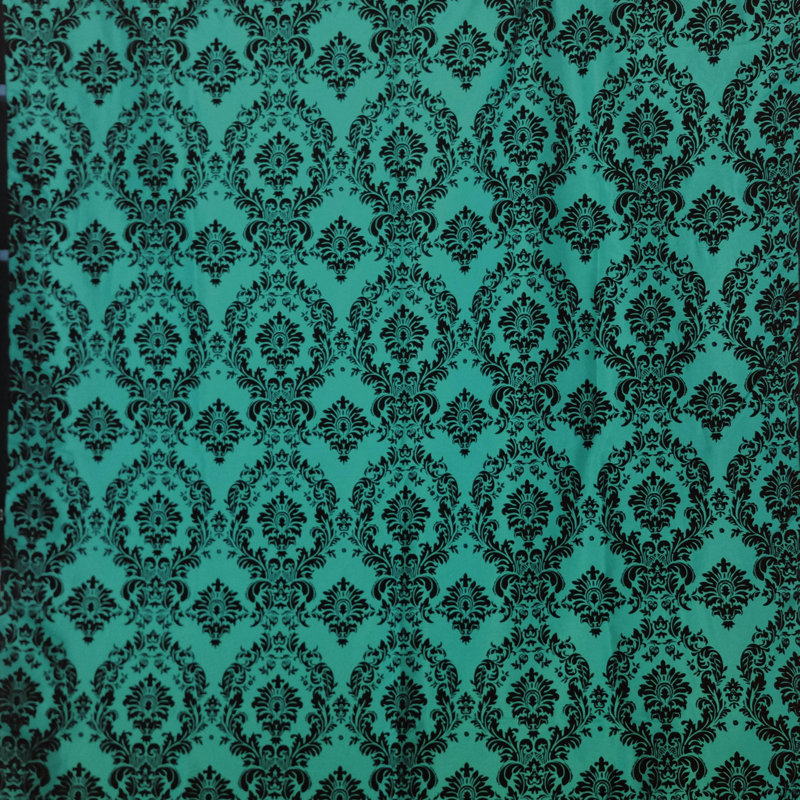 Damask Tailored Window Valance, 120" W x 9" L, Black/Aqua Green