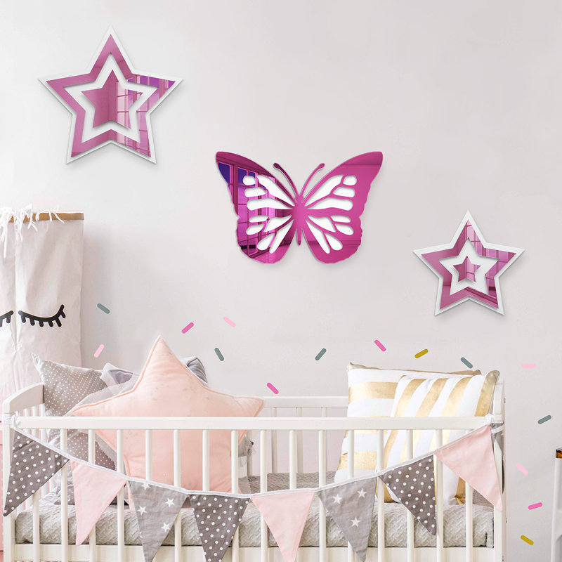 Butterfly Silhouette Acrylic Wall Decor, Purple Mirror