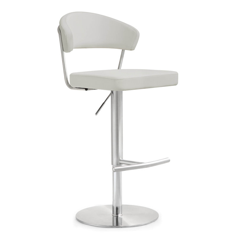 Upholstered Counter Stool with Metal Frame, Light Grey/Silver