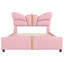 Structure de lit rembourrée en similicuir, avec tête et pied de lit en forme de papillon, structure de lit plateforme avec décorations en métal-609708399-609708398