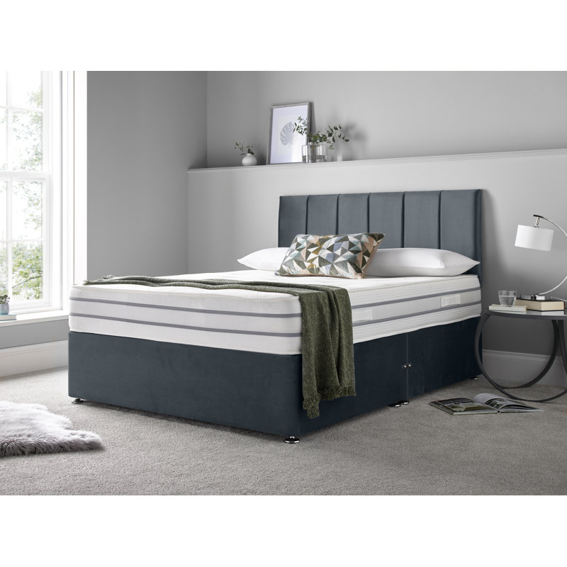 Jaonte Upholstered Divan Bed with Mattress, Steel, Super King (6'), 4 Drawers