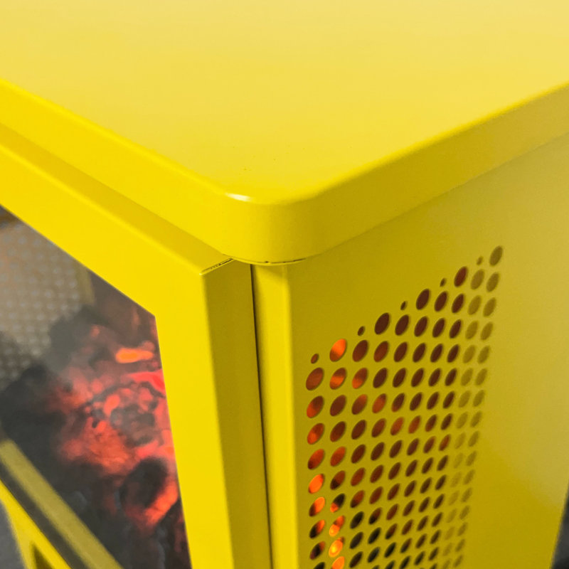 Foyer électrique autoportant de 18 pouces, effet de flamme 3D, jaune citron, 1400 W / 700 W de chaleur, 5 000 pi par heure, sécuritaire pour la famille, vue panoramique à 3 côtés, pied amovible, boutons mécaniques simples, doré