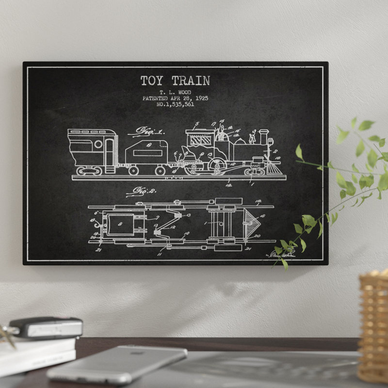 T.L. «Wood Toy Train Brevet S Croquis» par Aged Pixel, reproduction d'art graphique sur toile tendue, Toile tendue