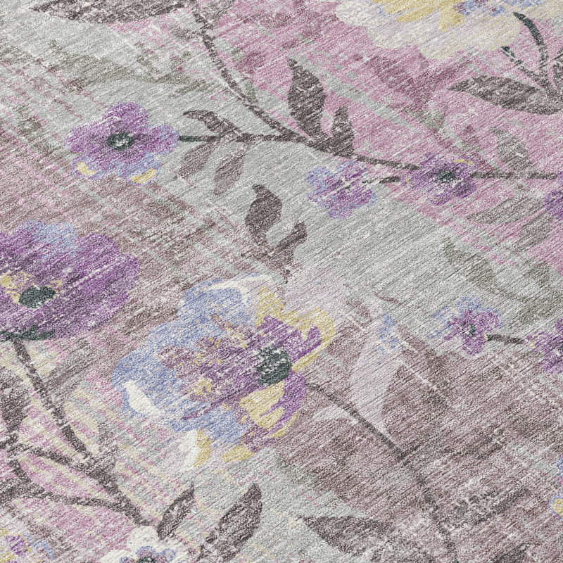 Machine Washable Indoor/Outdoor Chantille ACN2403 Floral Rug, Round 8'
