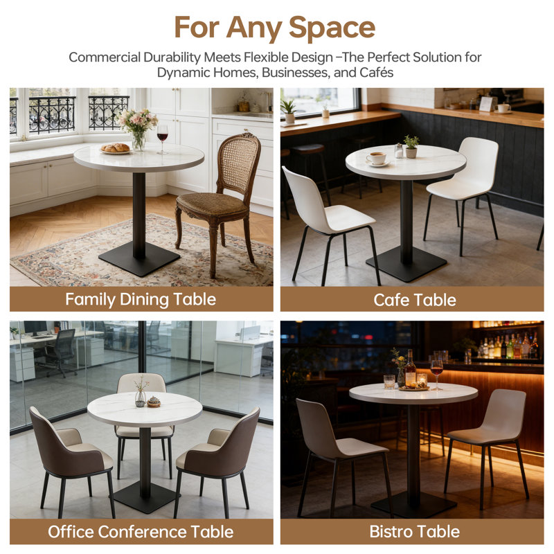 Round Sintered Stone Pedestal Table with Stainless Steel Edging