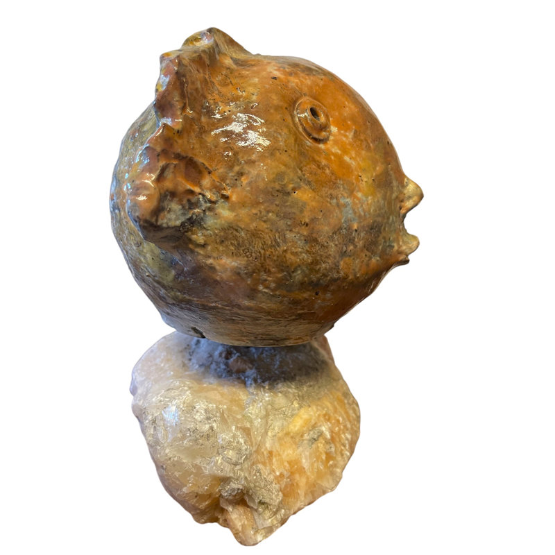 Handmade Ceramic Head Sculpture with Quartz Stone Base