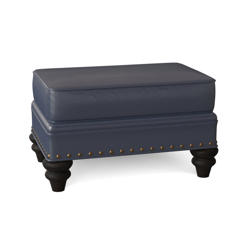 Carrado Leather Ottoman, Aline Light Gray Stonewash Genuine Leather, Cobblestone, French Natural