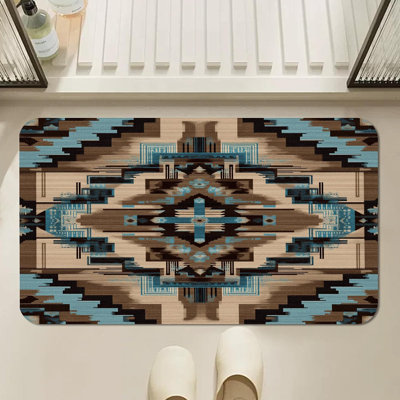 Geometric Navajo Aztec Small Bath Mat Non Slip, Southwestern Tribal Bathroom Floor Mat, Native American Shower Rug Quick Dry Washable Absorbent Diatomaceous Earth Mats Door Mats Kitchen Rug 16"x24"