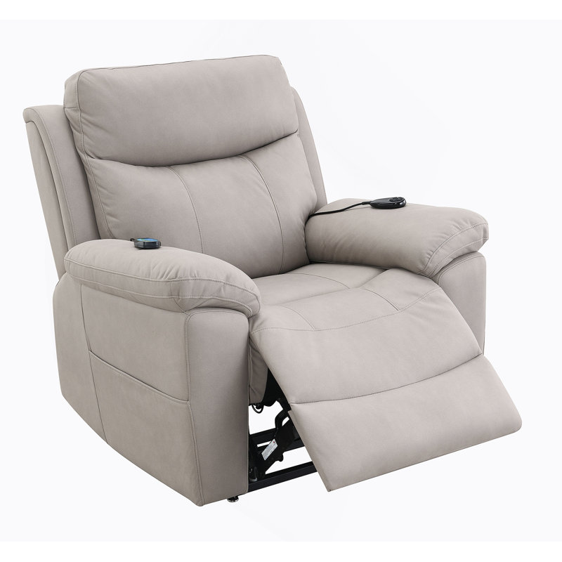 Fauteuil inclinable électrique en microfibre poli Chriki, Microfibre / microsuède - gris clair, Électrique - Bouton-poussoir