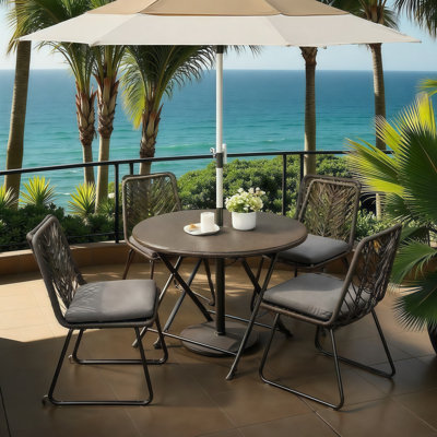 Ensemble repas d'extérieur moderne à 4 places avec table pliante - rotin et coussins en PE toutes saisons