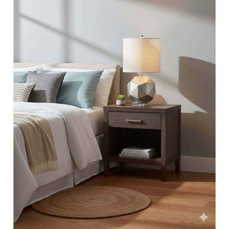 Lampe de table en métal argenté 1 lumière avec un abat-jour en lin blanc