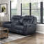 Causeuse inclinable moderne double bleue avec console centrale, revêtement en similicuir respirant, ports USB pour salon 1 pièce