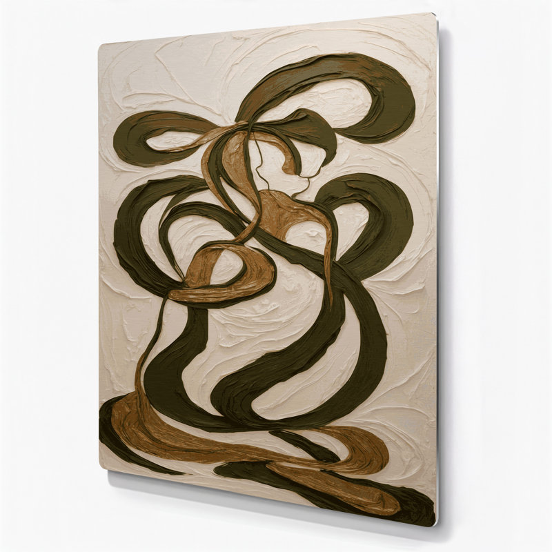 Art mural abstrait en métal beige 47, H 12 po x l 18 po
