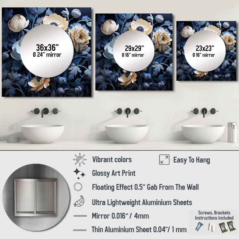 Wernhard - Miroir carré Ranunculus, décoration murale pour chambre à coucher, 29 po x 29 po
