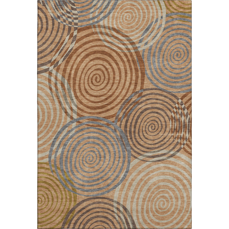Tapis géométrique lavable à la machine de qualité supérieure Mayfield AMF2435, Cuivre, 5 pi x 7 pi 6 po