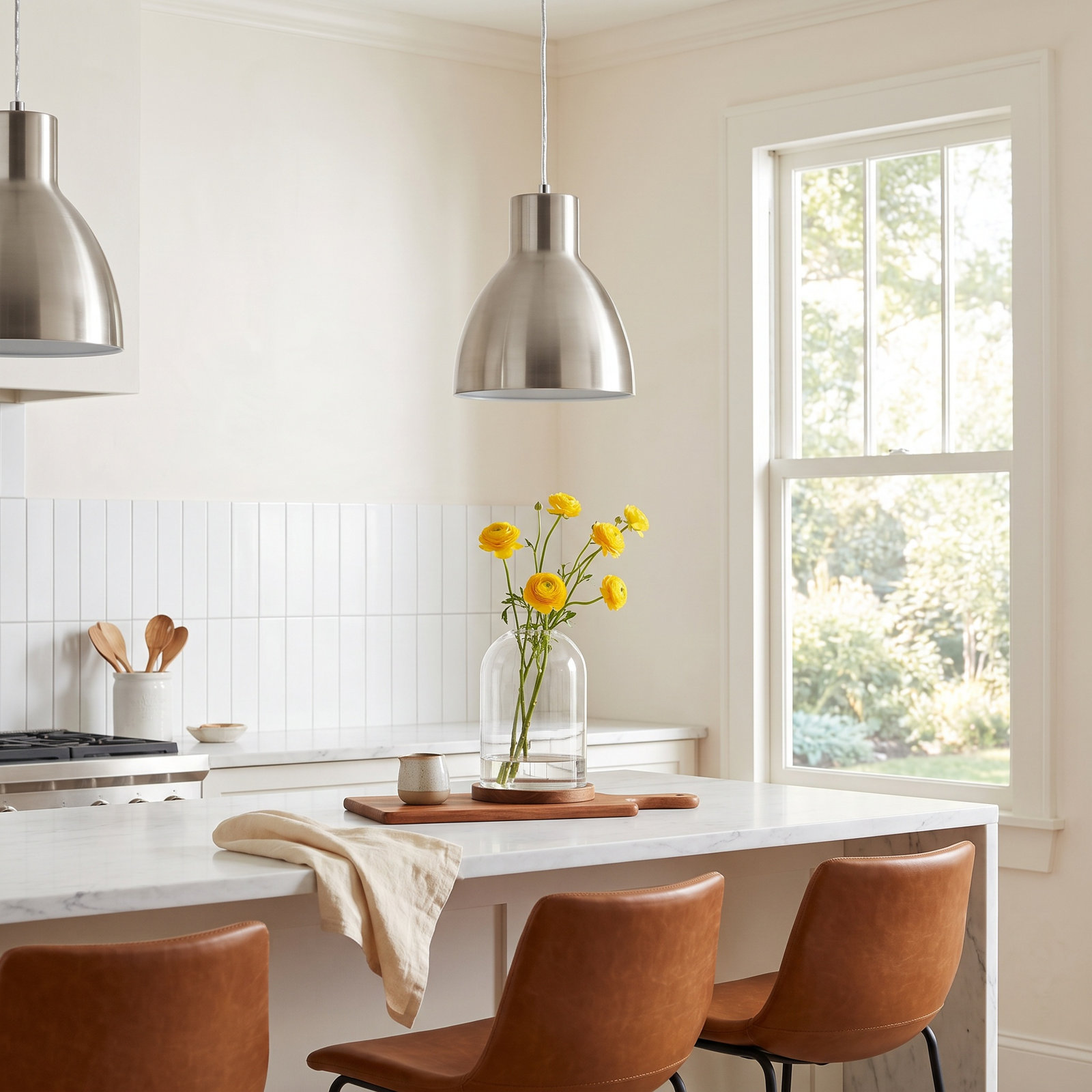 Wava Dimmable Single Light Pendant, Satin Nickel
