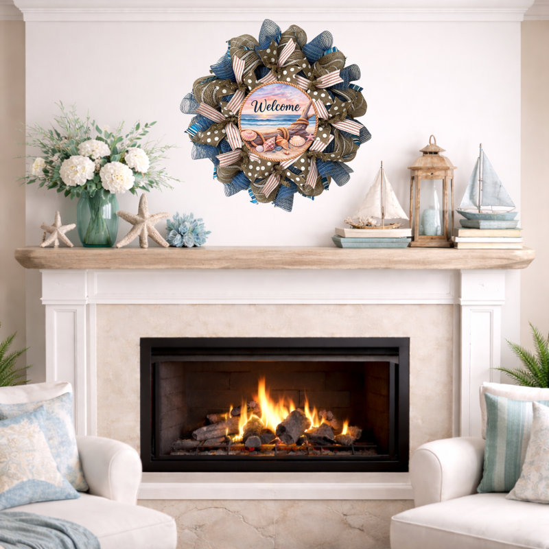 Coastal Wreath Welcome Seashells Handmade