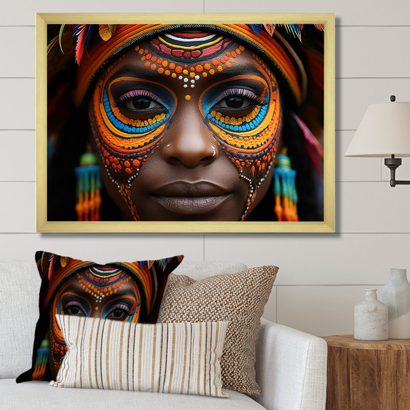 Portrait coloré de la tradition mursi africaine - art mural tribal africain, Cadre doré à coins fermés